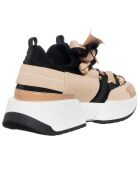 Sneakers en Cuir & Toile Lorena nude/noir - Plateforme 5 cm