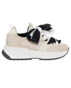 Sneakers en Cuir & Toile Lorena beige/rose/noir - Plateforme 5 cm