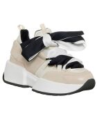 Sneakers en Cuir & Toile Lorena beige/rose/noir - Plateforme 5 cm