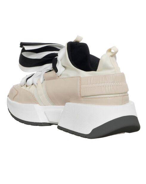 Sneakers en Cuir & Toile Lorena beige/rose/noir - Plateforme 5 cm