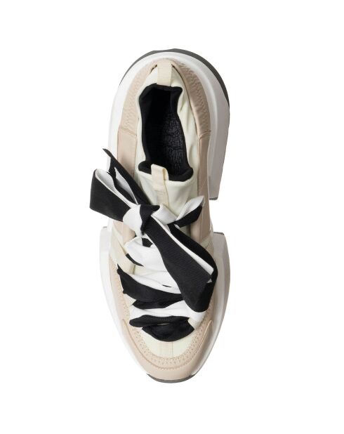 Sneakers en Cuir & Toile Lorena beige/rose/noir - Plateforme 5 cm