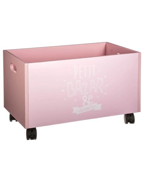 Coffre à jouets à roulettes rose - 48x30x28 cm