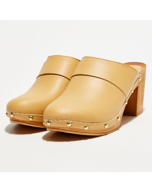 Sabots en Cuir Gianna camel clair - Talon 8 cm