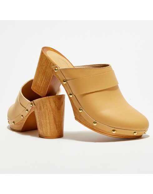 Sabots en Cuir Gianna camel clair - Talon 8 cm