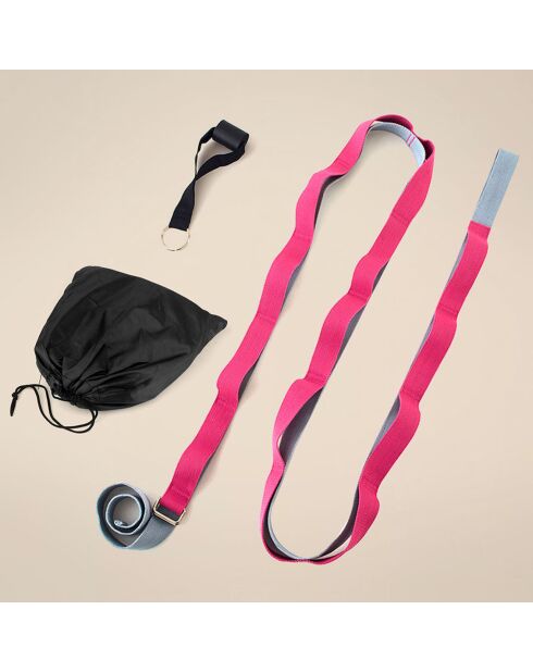 Sangle de Yoga avec boucle de prise multiple rose/gris