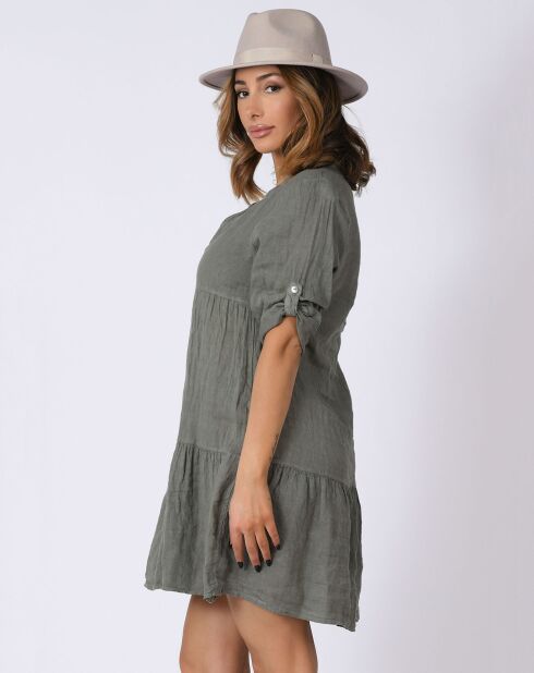 Robe 100% Lin Debra kaki