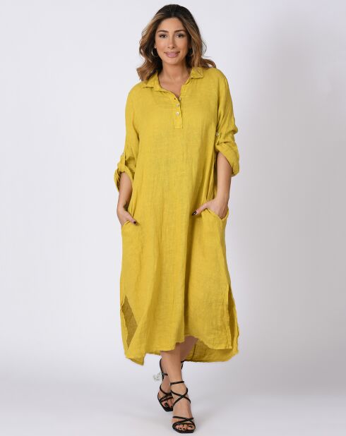 Robe 100% Lin Bleuet moutarde
