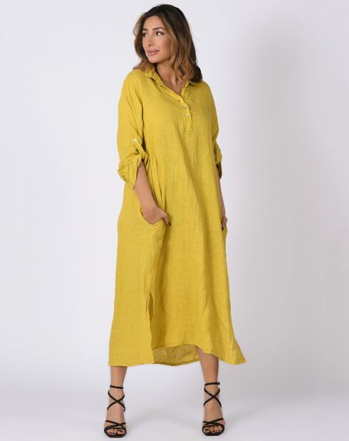 Robe 100% Lin Bleuet moutarde