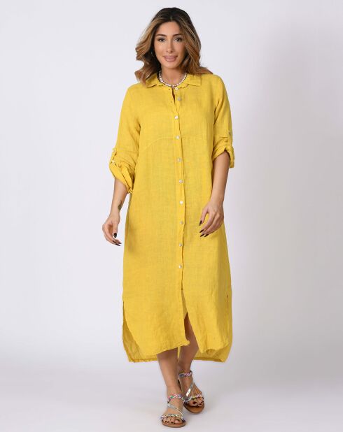 Robe 100% Lin Debby moutarde