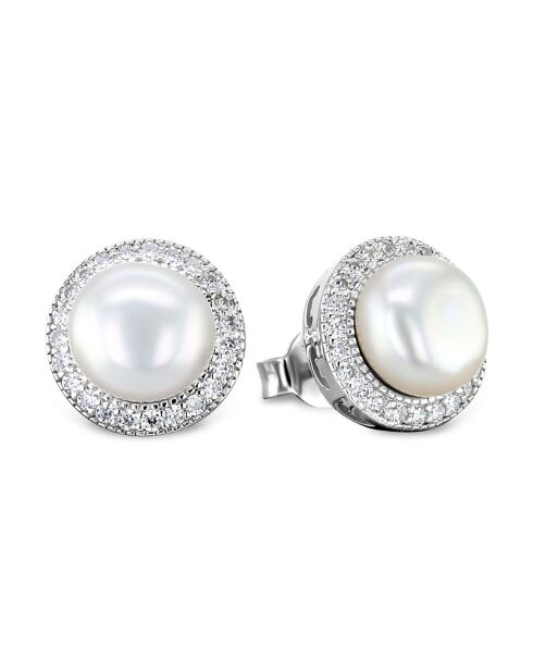 Boucles d'oreilles en Argent rhodié, Perles & Zircone