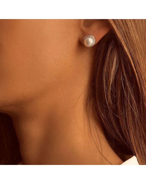 Boucles d'oreilles en Argent rhodié, Perles & Zircone