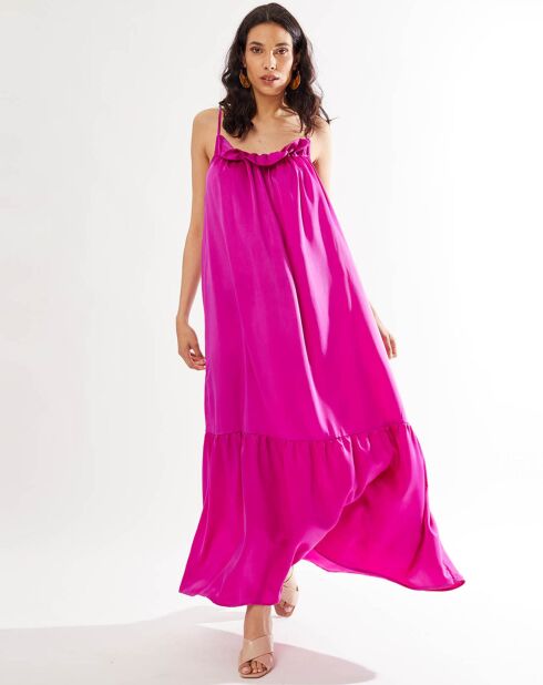 Robe longue satinée Cerise rose violet