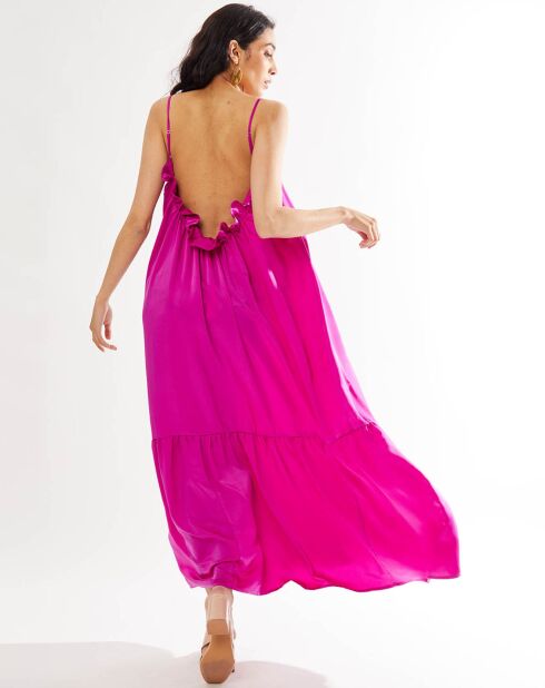 Robe longue satinée Cerise rose violet