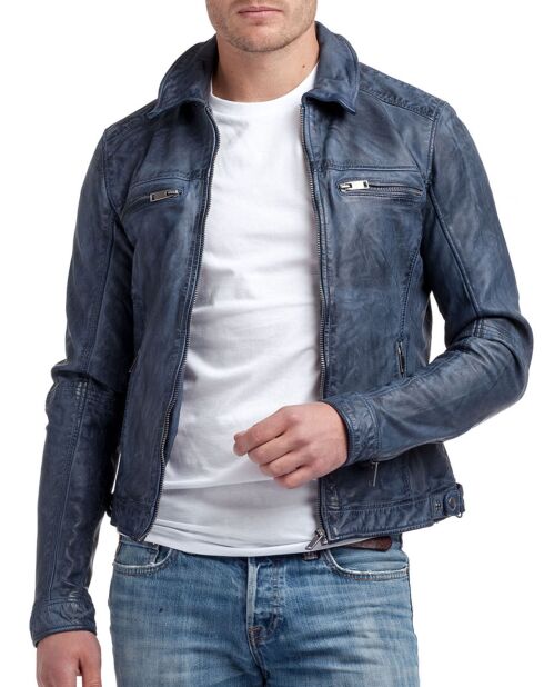 Blauwe leren jas van Narek