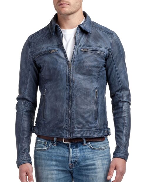 Blauwe leren jas van Narek