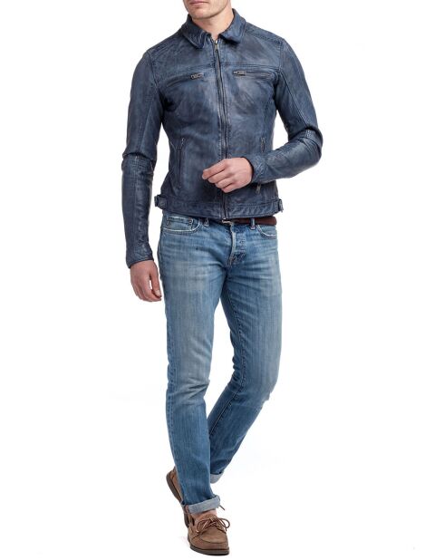 Blauwe leren jas van Narek