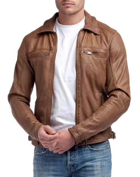 Cognac leren jack Narek