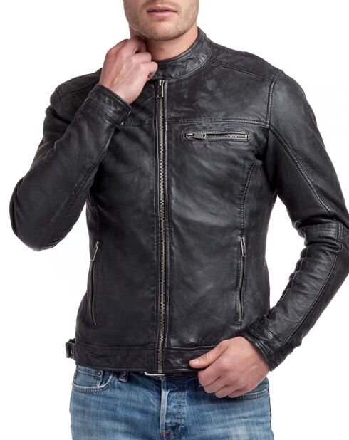 Veste en Cuir Zack noire