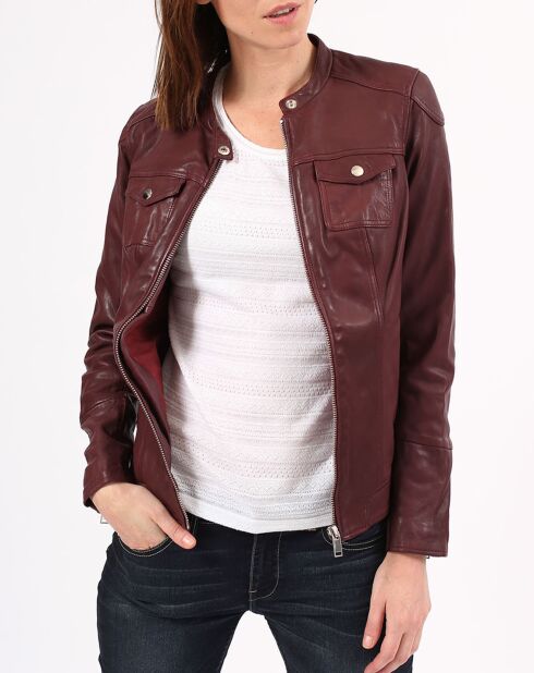 Veste en Cuir Zayra bordeaux