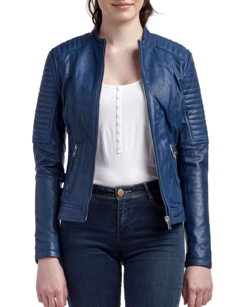 Veste en Cuir Zelie bleue