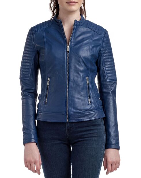 Veste en Cuir Zelie bleue