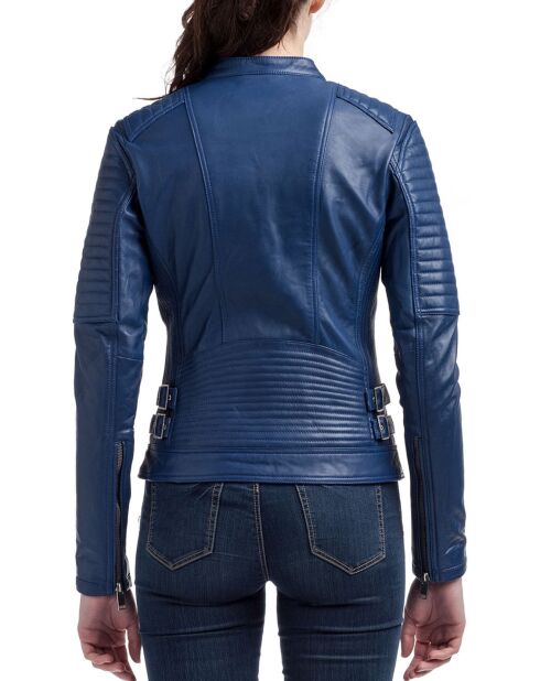 Veste en Cuir Zelie bleue