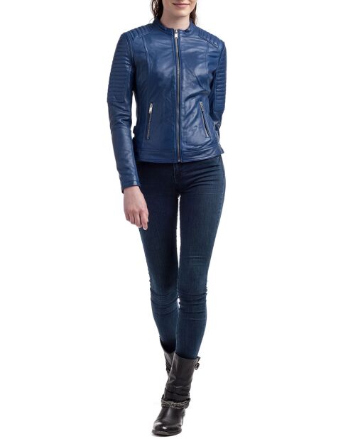 Veste en Cuir Zelie bleue