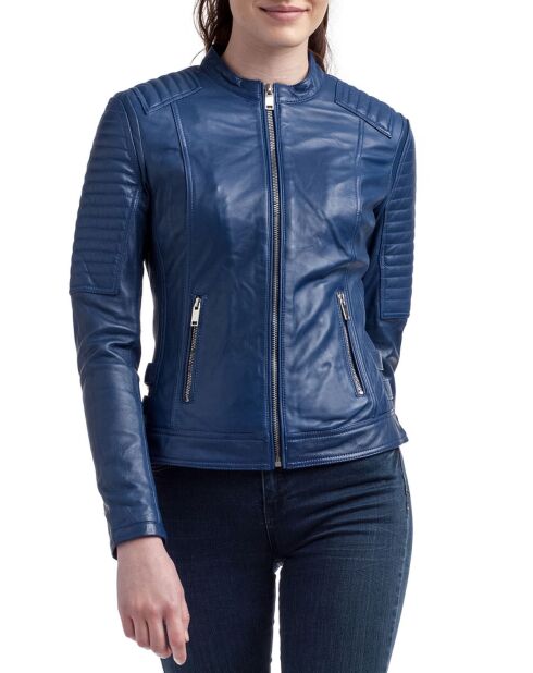 Veste en Cuir Zelie bleue