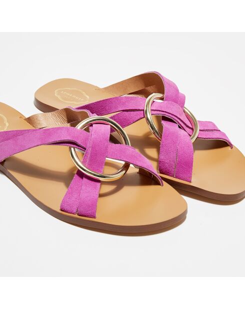 Pantoletten aus Samt in Fuchsia Scorpio