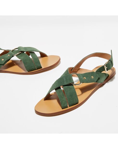 Grüne Tess Velvet Ledersandalen