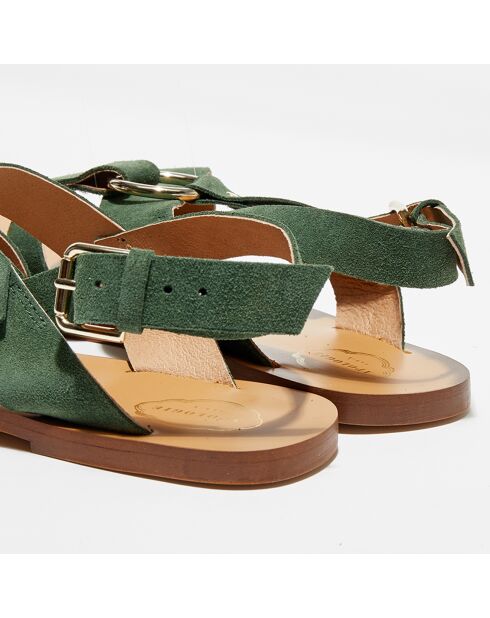 Grüne Tess Velvet Ledersandalen