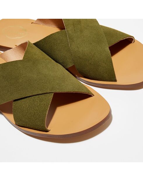 Khakifarbene Mules Abby aus Veloursleder