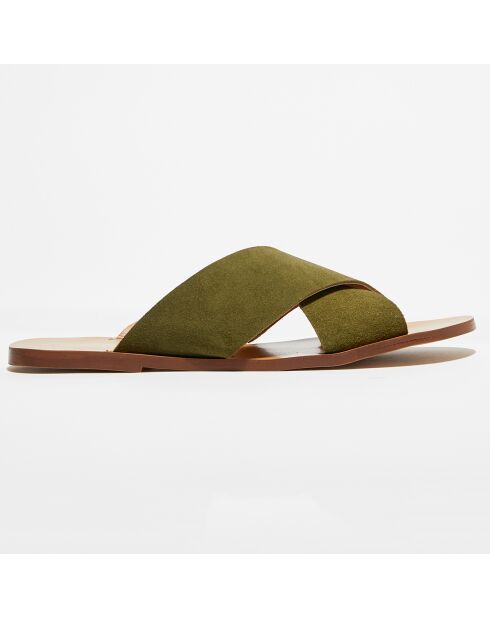 Khakifarbene Mules Abby aus Veloursleder