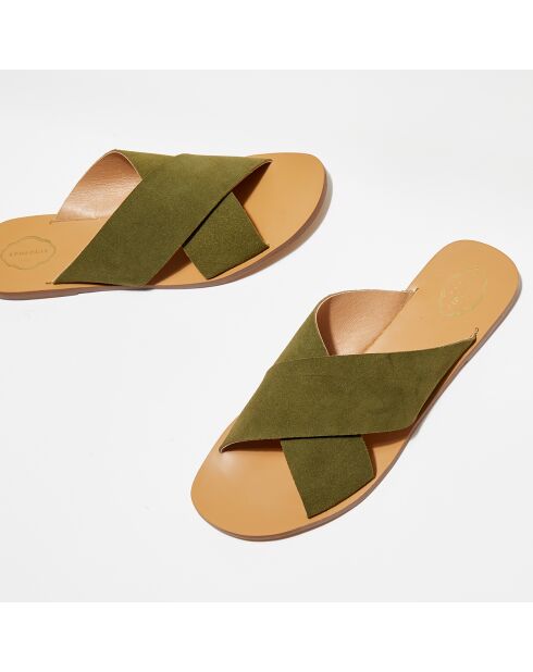 Khakifarbene Mules Abby aus Veloursleder