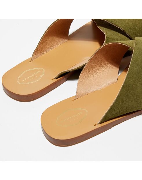 Khakifarbene Mules Abby aus Veloursleder