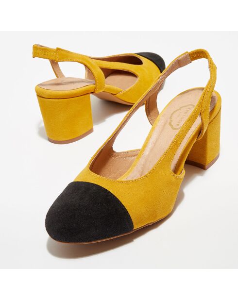 Slingbacks en Velours de Cuir Kelly jaunes