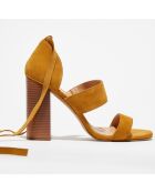 Sandales en Velours de Cuir Charlie moutarde - Talon 9,5 cm