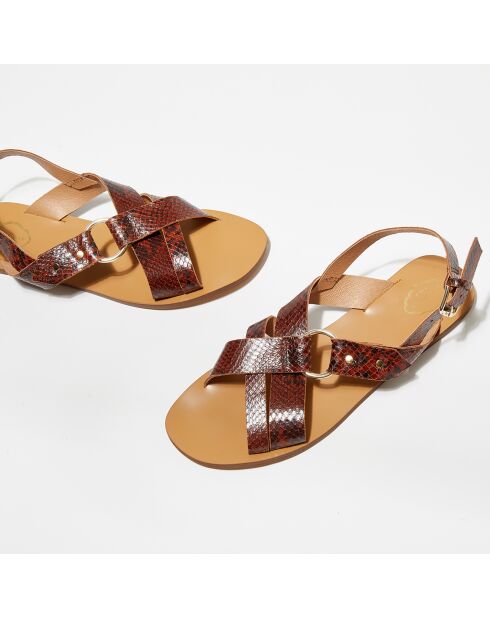 Sandali Tess in pelle con stampa pitone marroni