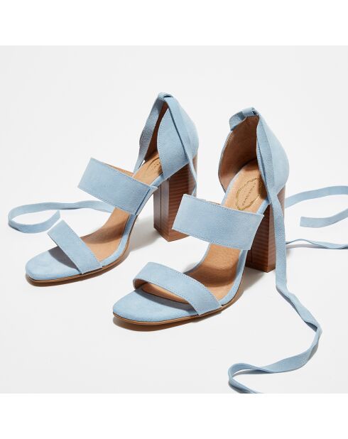 Himmelblaue Ledersandalen Charlie aus Samt - 9,5 cm Absatz