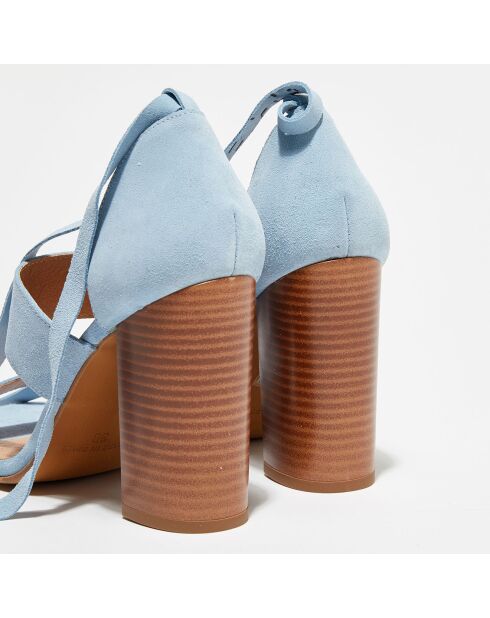 Himmelblaue Ledersandalen Charlie aus Samt - 9,5 cm Absatz