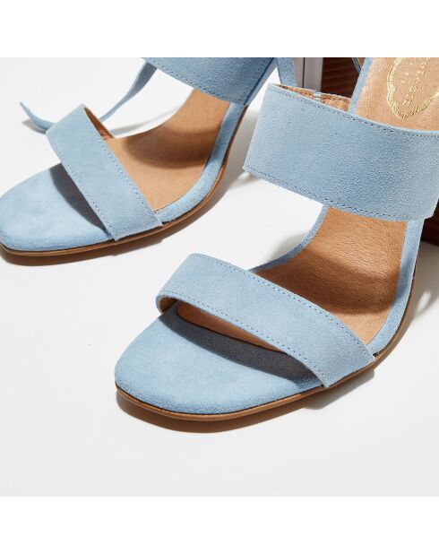 Himmelblaue Ledersandalen Charlie aus Samt - 9,5 cm Absatz