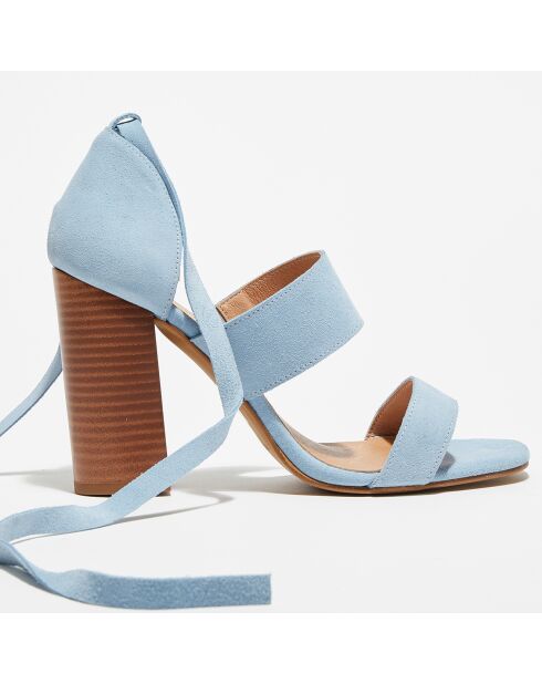 Himmelblaue Ledersandalen Charlie aus Samt - 9,5 cm Absatz