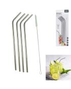 4 Pailles en inox avec goupillon grise - 25.4 cm