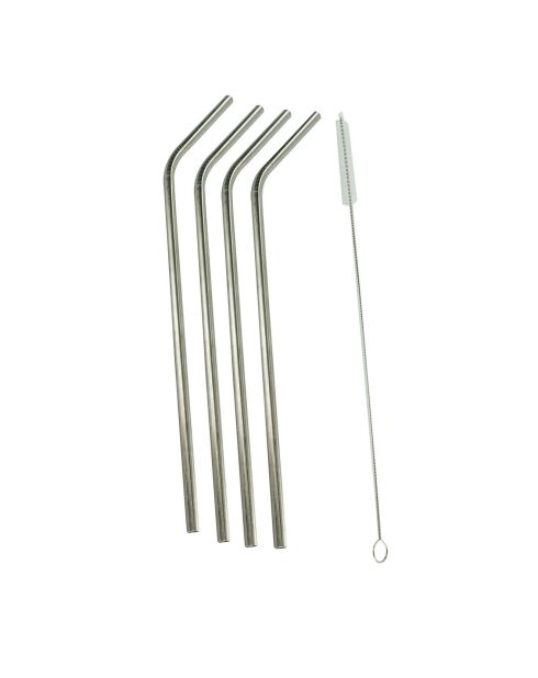 4 Pailles en inox avec goupillon grise - 25.4 cm