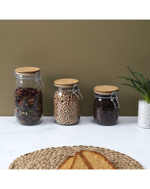 Tarro de almacenamiento con tapa de bambú transparente - 1 L