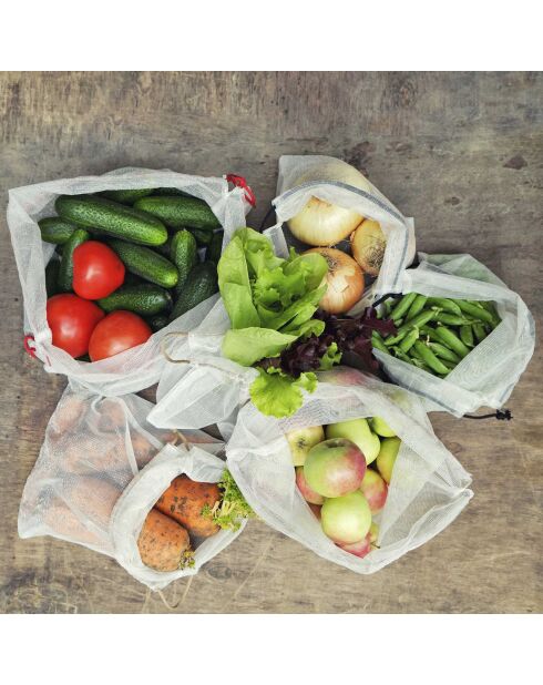 6 Sacs à vrac reutilisable multicolores - 31.5x42 cm