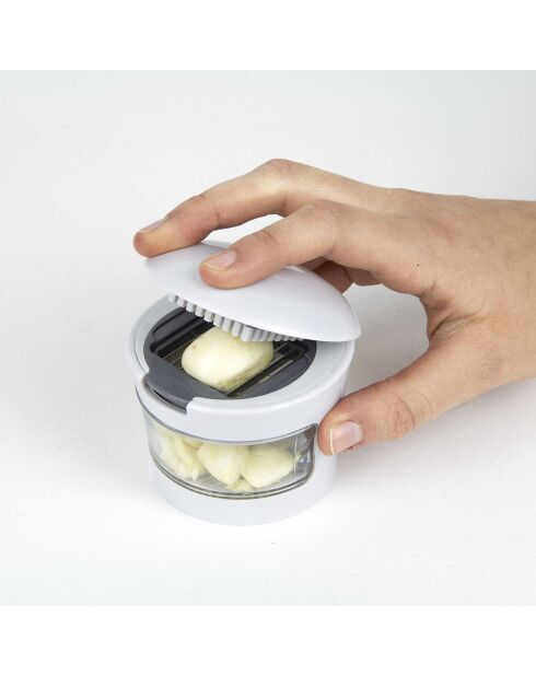 Pressa per aglio con serbatoio in colori casuali bordeaux/grigio/bianco - 6,3x7,5 cm