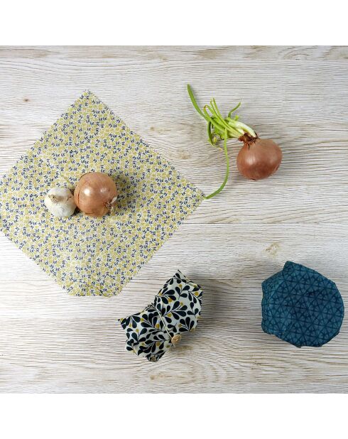 Envasado de alimentos de cera de abejas con botón en colores aleatorios amarillo/verde/azul - 33x33 cm