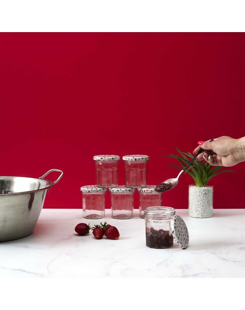 4 vasetti per marmellata con coperchio stampato multicolore - 30 cl