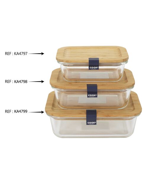 Lunch box en verre et bamboo verre transparent/bambou - 52 cl